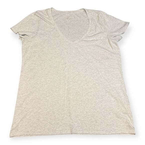PINK VICTORIA’S SECRET Women’s Heather Gray “pink” Script Logo Sleep Tee Shirt D - Picture 1 of 6